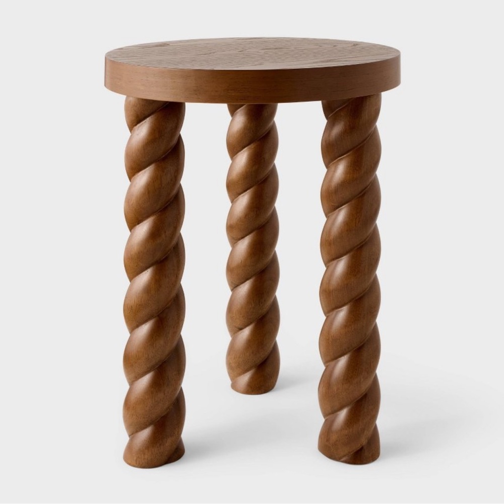 Studio McGee Threshold Brown Wooden Braided Round Wood Accent Table Walnut NEW